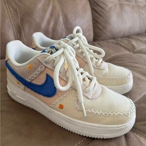 Nike Air Force 1 Anniversary Edition Cream and Blue Sneakers